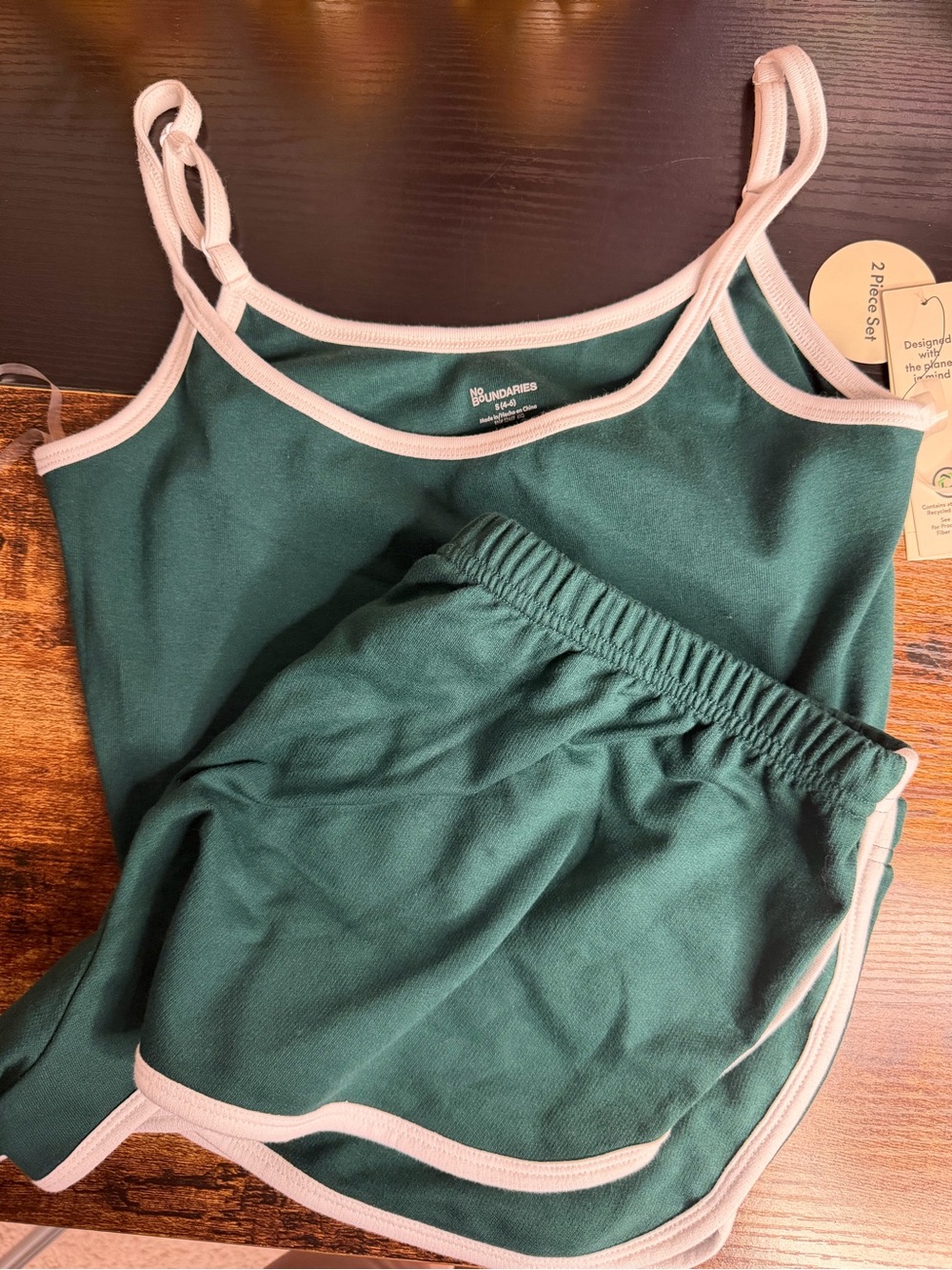 No Boundaries Green Cami & Short Sleep Set with Cream Trim